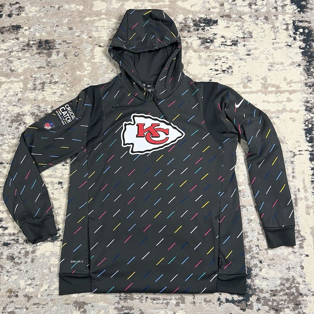 Nike Kansas City Chiefs Crucial Catch Hoodie Dri-Fit Gray Cancer Awareness Sz L
